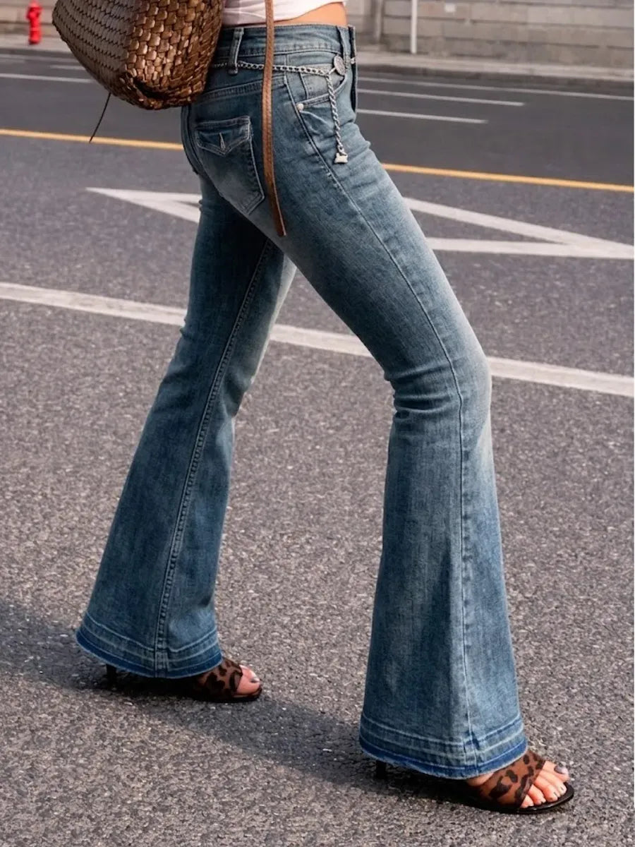 Vintage Teal-Blue Low-Rise Bootcut Jeans – view 3