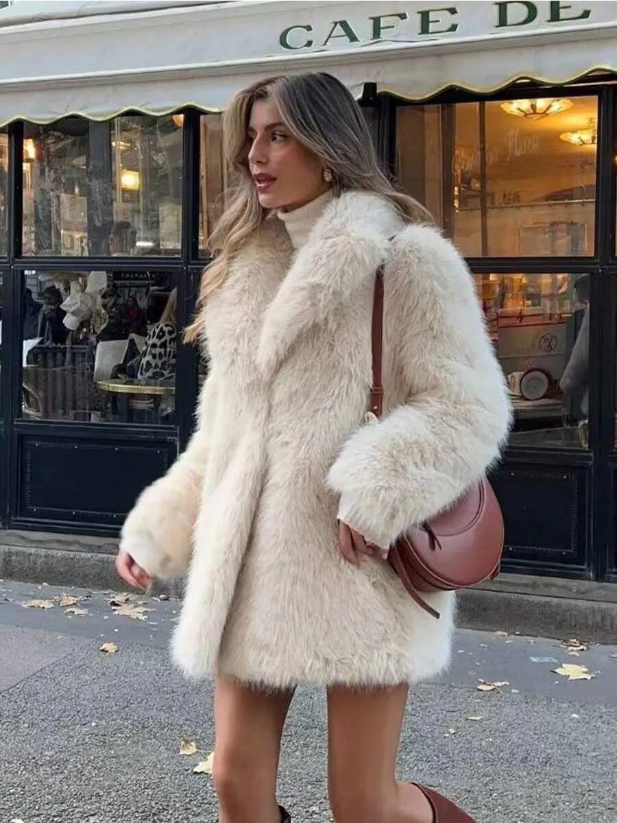 Milk White Longline Faux Fur Coat – view 2