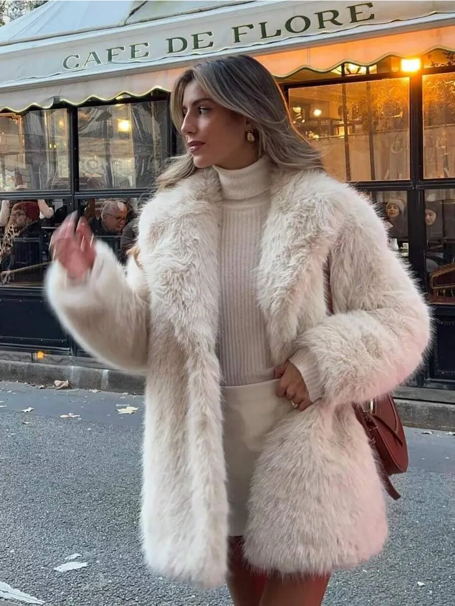 Milk White Longline Faux Fur Coat – view 3