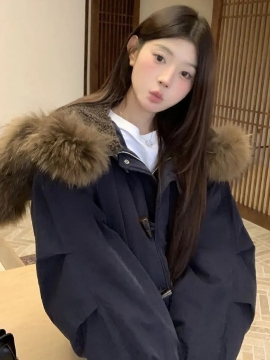 Blue Oversized Parka with Faux Fur – view 2