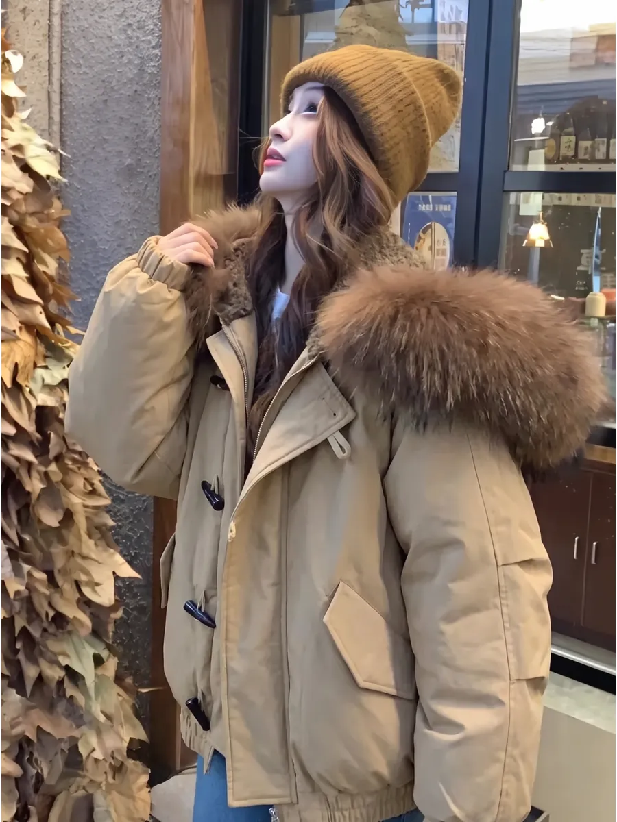 Beige Oversized Faux Fur Trim Parka