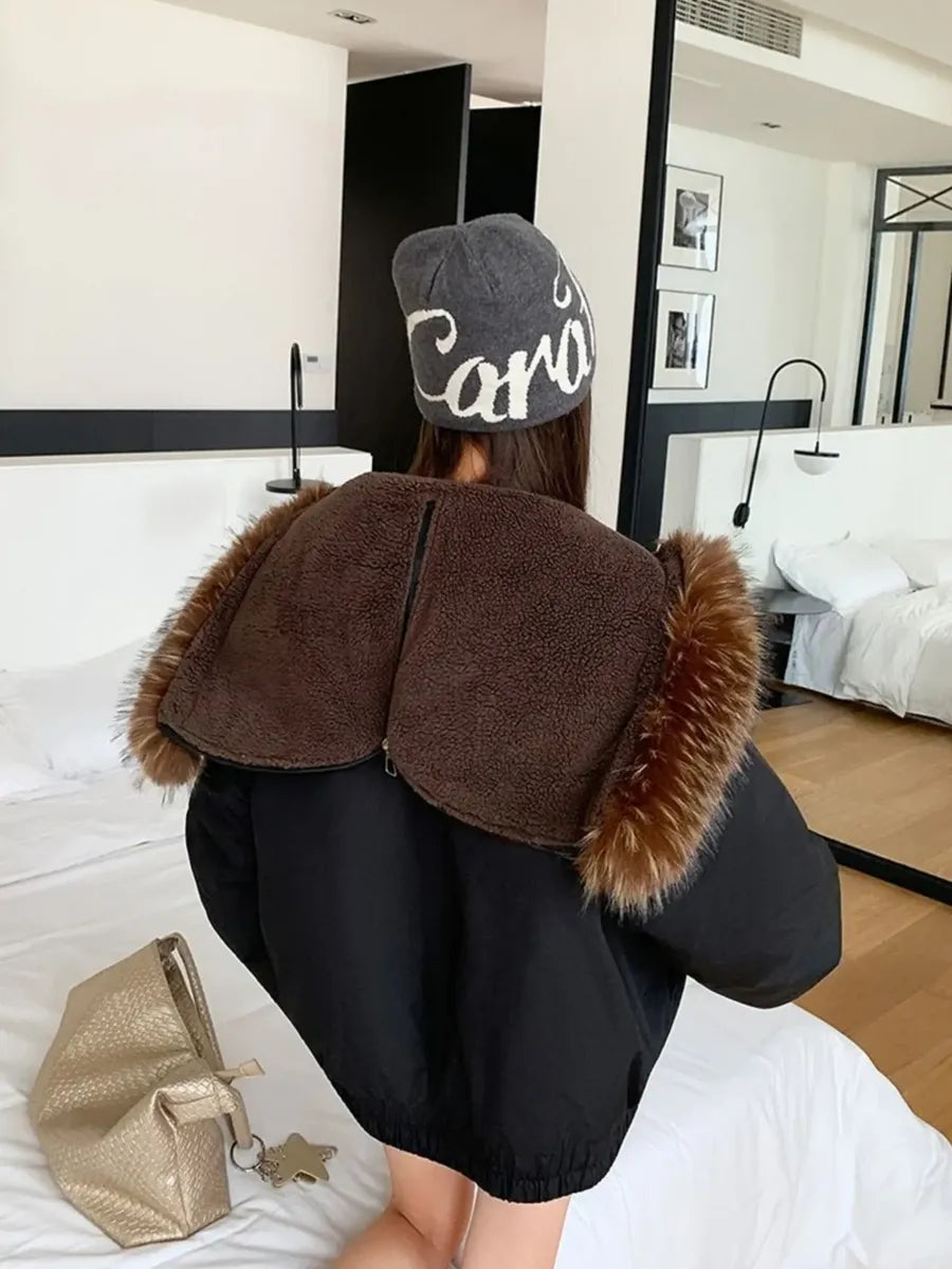 Black Oversized Faux Fur Trim Parka – view 2