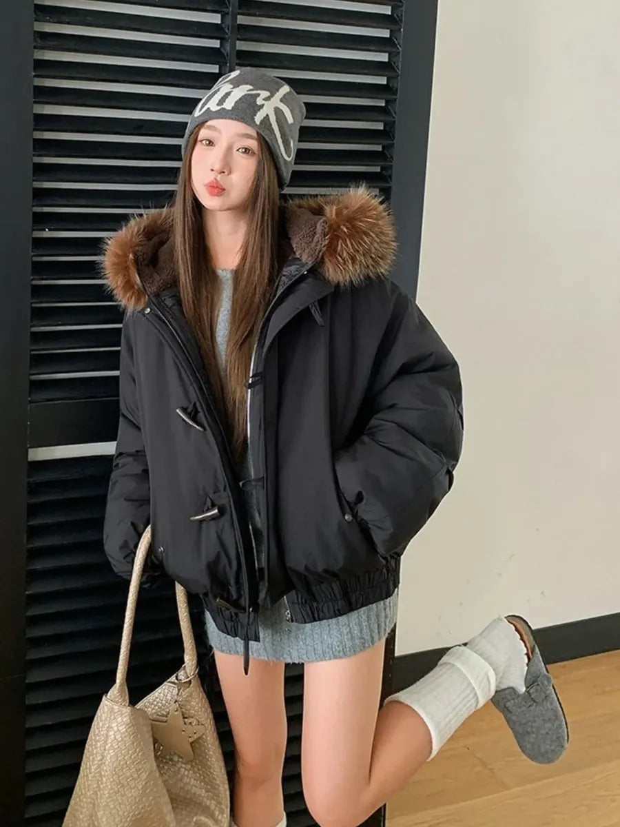 Black Oversized Faux Fur Trim Parka – view 3