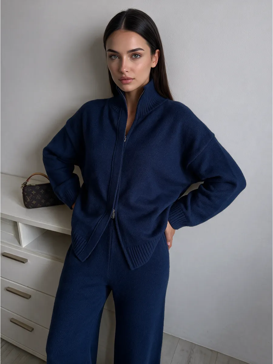 Navy Knitted Zip Co-ord Set – view 2
