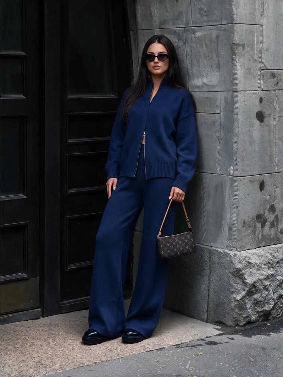 Navy Knitted Zip Co-ord Set – view 3