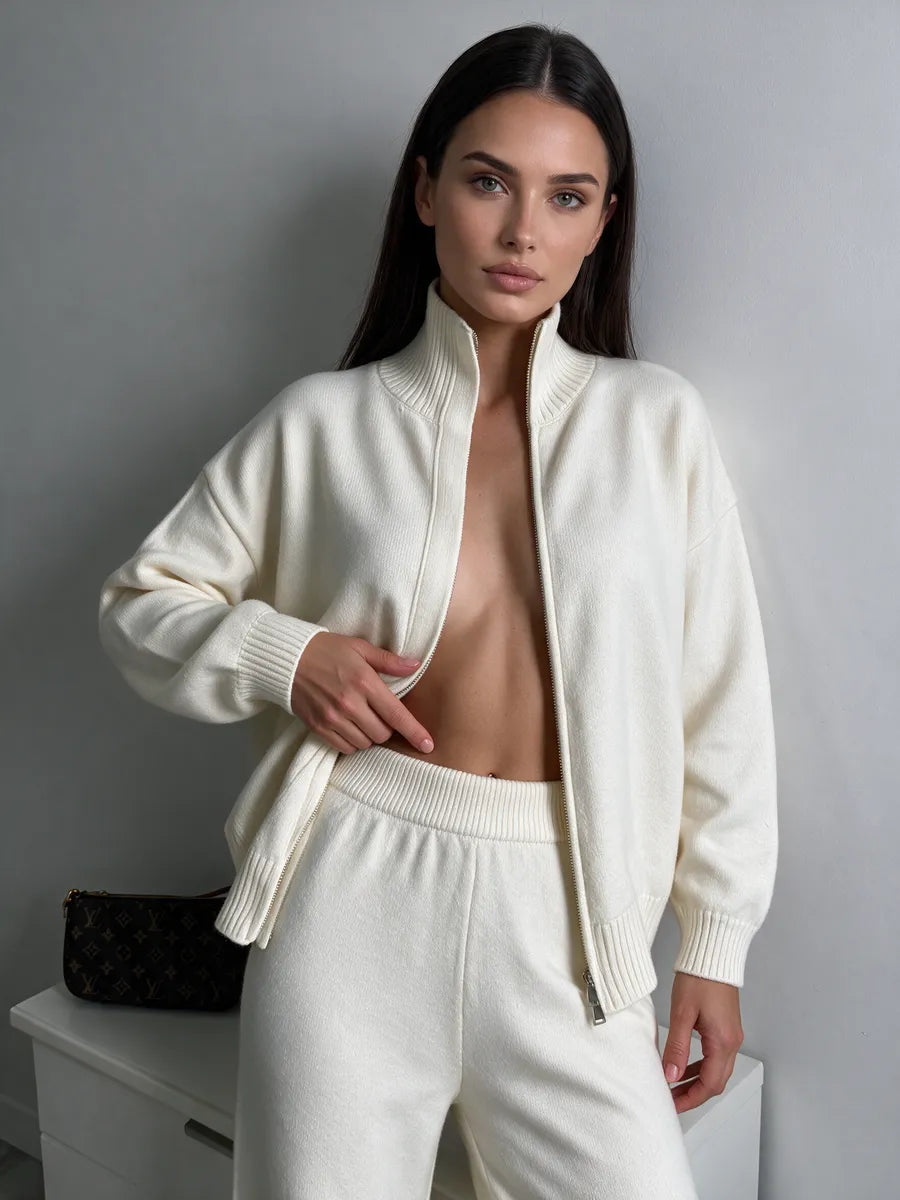 Milk White Knitted Zip Co-ord Set – view 3