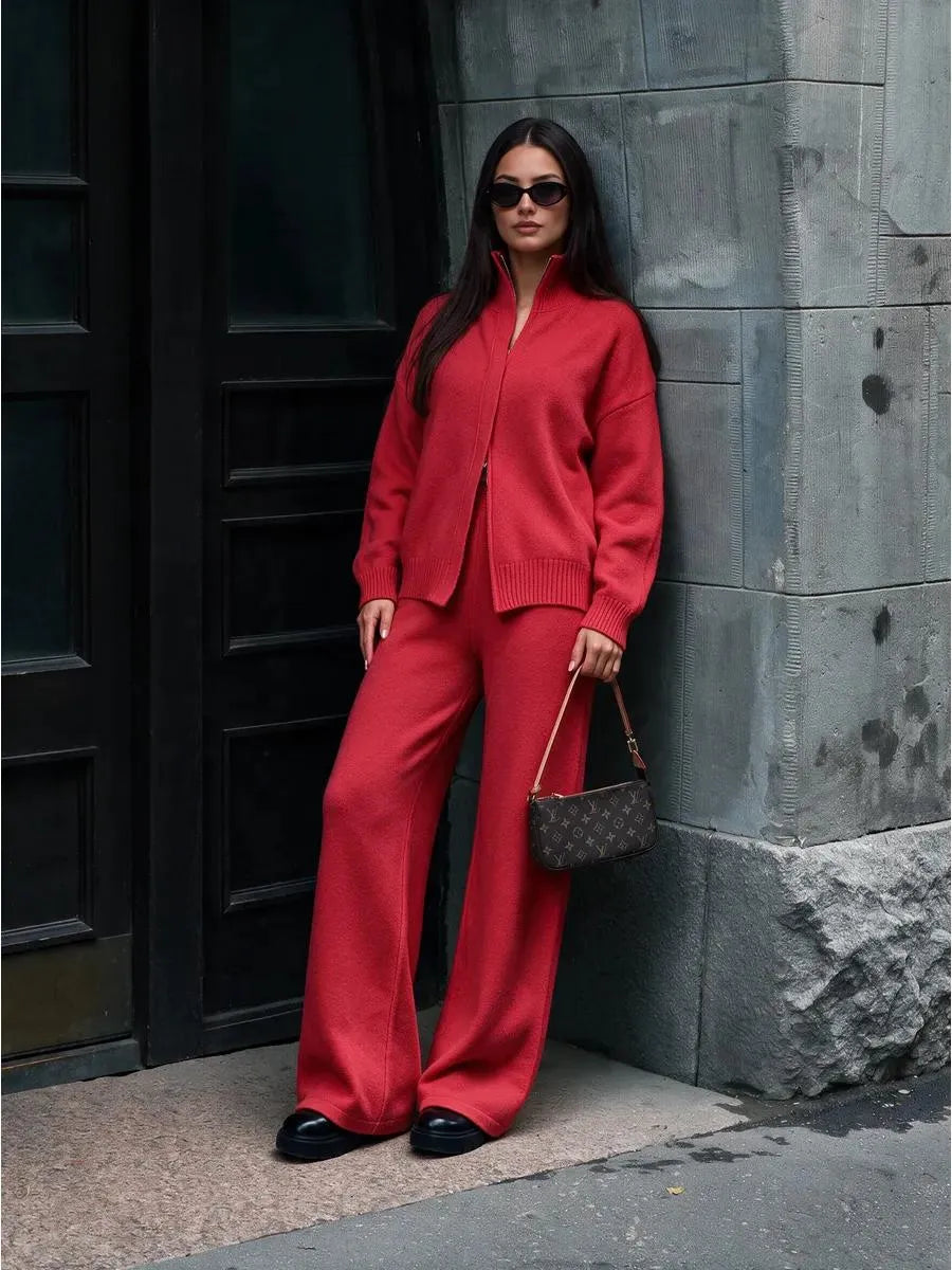 Red Knitted Zip Co-ord Set – view 2