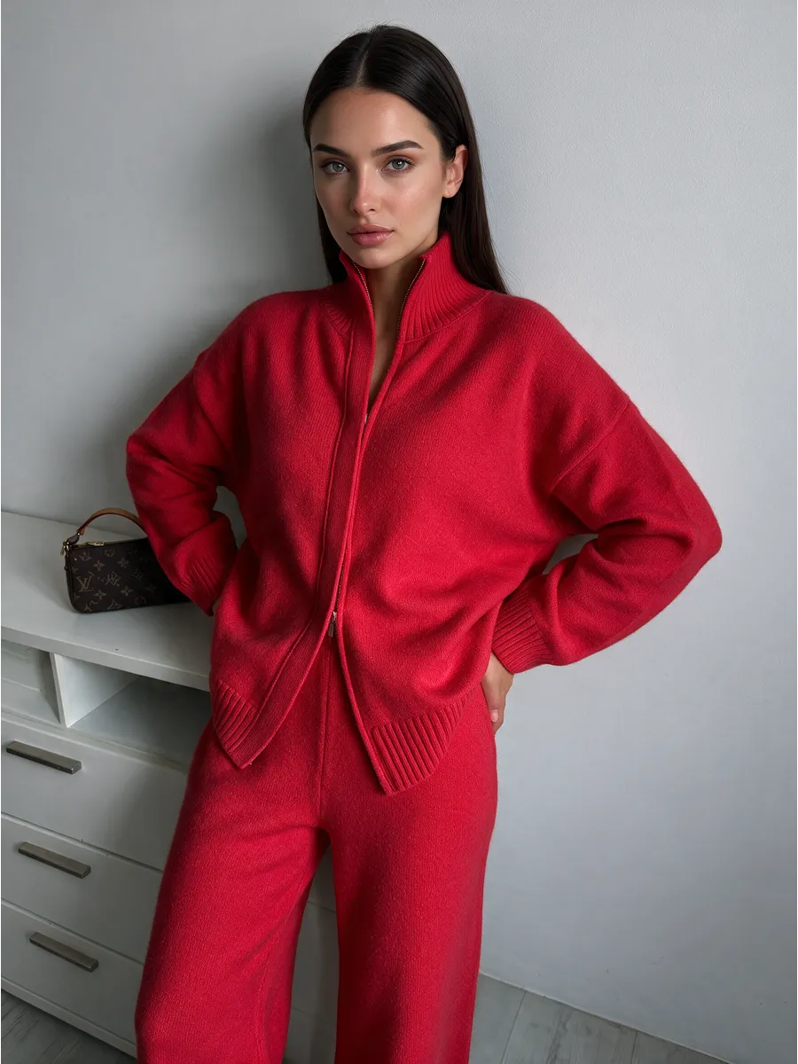 Red Knitted Zip Co-ord Set – view 3