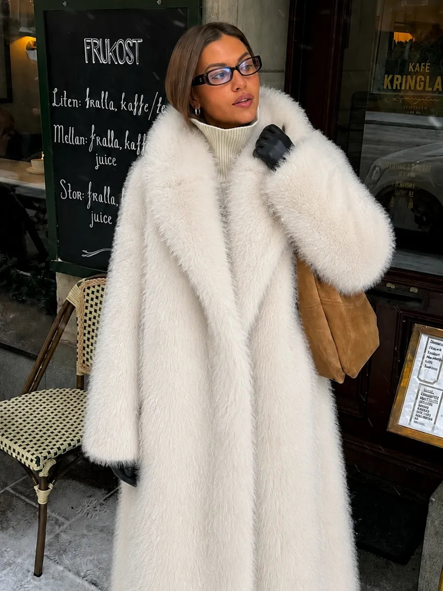 Grey-White Floor-Length Faux Fur Coat – view 2