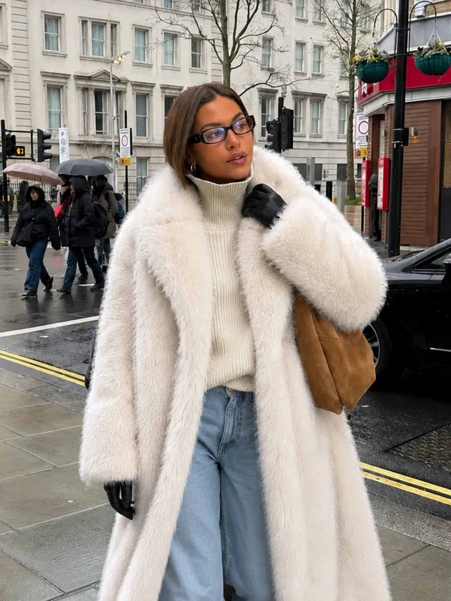 Grey-White Floor-Length Faux Fur Coat – view 3