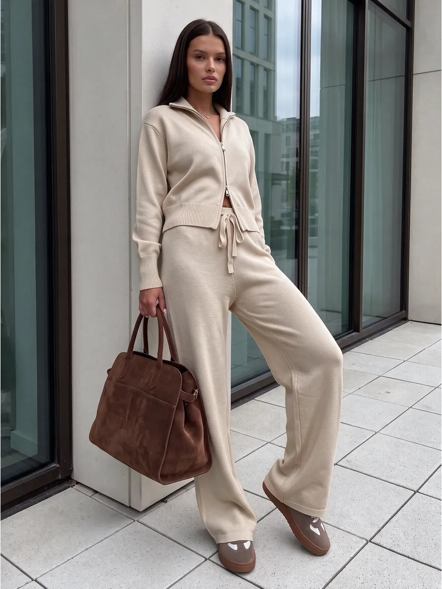 Beige Warm Knitted Zip Co-ord Set – view 2