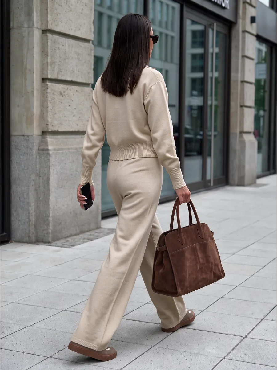 Beige Warm Knitted Zip Co-ord Set – view 3