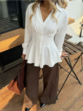 White corset-waist longline shirt in 100% cotton