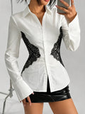 White cotton shirt with a black lace waist trim